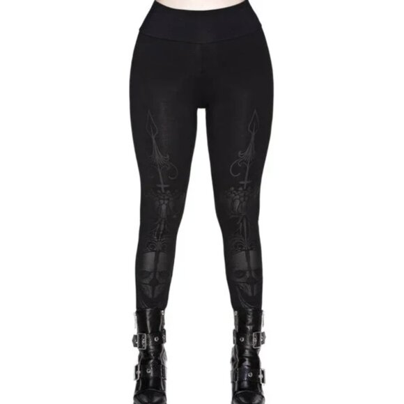 KILLSTAR Death Ray Black Stretch Leggings Skull Print Goth Vampire Whimsigoth - Picture 2 of 15